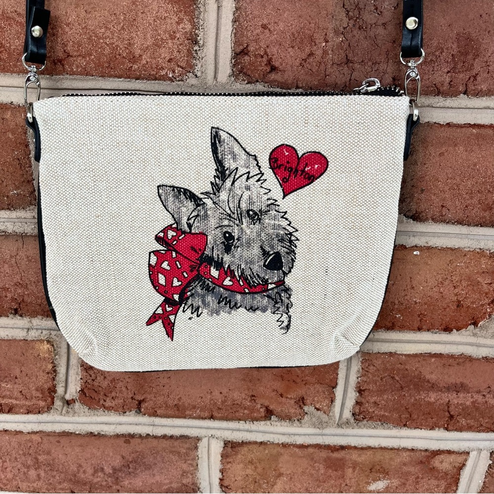 Brighton lightweight Crossbody purse w/ Scottie dog on one side & shopping scene